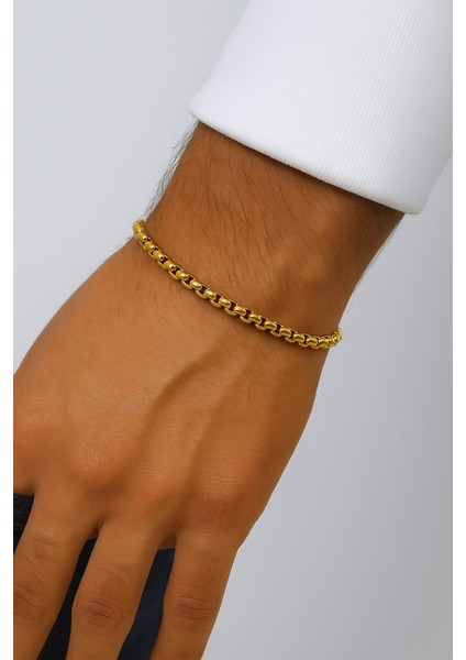 Altın Renk Iç Içe Geçmeli Arnavut Asansör Unisex Erkek Çelik Bileklik - 3380