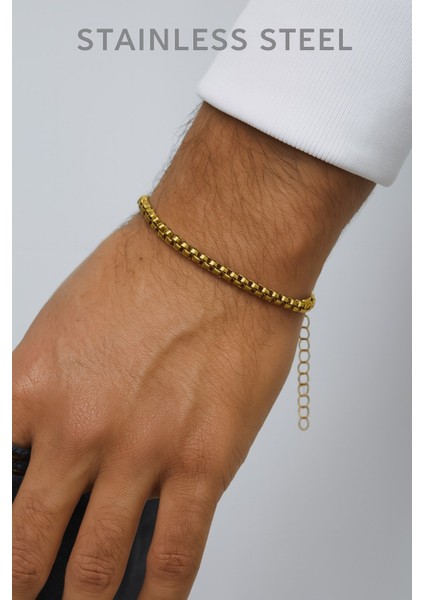 Altın Renk Iç Içe Geçmeli Arnavut Asansör Unisex Erkek Çelik Bileklik - 3380 fiyatları