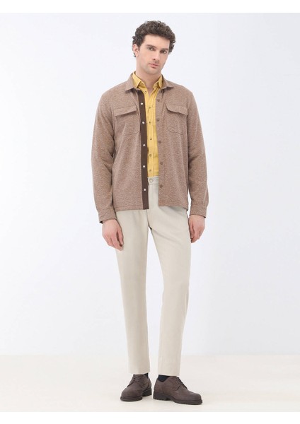 Kahverengi Regular Fit Keten Karışımlı Overshırt