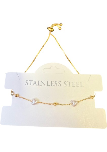 Altın Renk Kalp Inci Zincir Asansör Çelik Bileklik - 3592 fiyatları