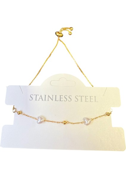 Altın Renk Kalp Inci Zincir Asansör Çelik Bileklik - 3592 modelleri