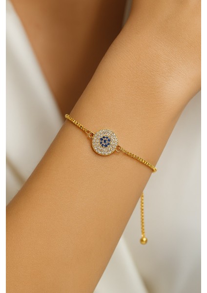 Altın Renk Yuvarlak Göz Asansör Çelik Bileklik - 3597