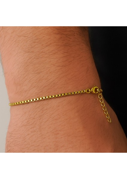 Altın Renk Iç Içe Geçmeli 1 Mm. Kutu Zincir Asansör Unisex Erkek Çelik Bileklik - 3381