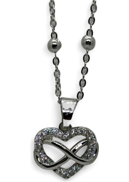 Gümüş Renk Sonsuzluk Kalp Model Top Zincir Çelik Kolye - 3780 fiyatları