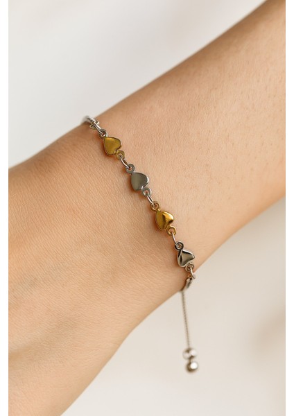 Gümüş Renk Kalp Sarı Beyaz Zincir Asansör Çelik Bileklik - 3586 fiyatları