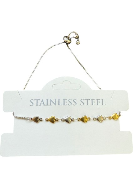 Gümüş Renk Kalp Sarı Beyaz Zincir Asansör Çelik Bileklik - 3586 modelleri