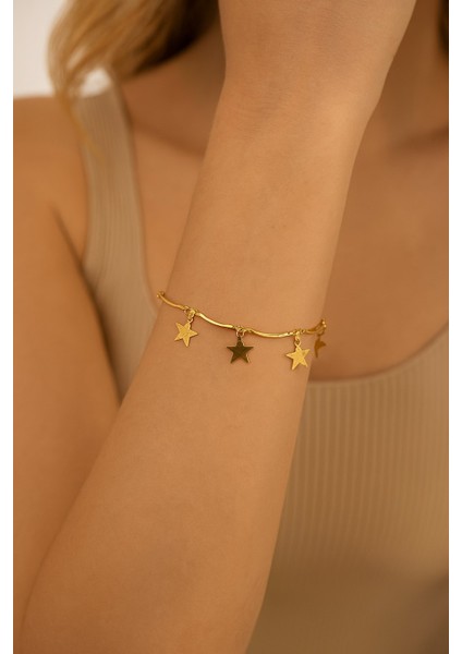 Altın Renk Birbirine Ekli Yıldız Asansör Çelik Bileklik - 3596 fiyatları