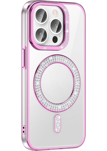 Apple iPhone 14 Pro Max Kılıf Pırlanta Taş Tasarımlı M-Safe Şarj Özellikli Zore Karetta Silikon Kapak