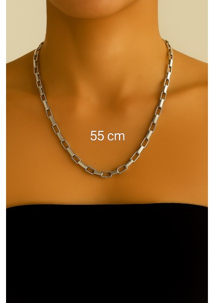 Gümüş Renk Cubixs Küp Model Zincir Unisex Çelik Kolye - 3343