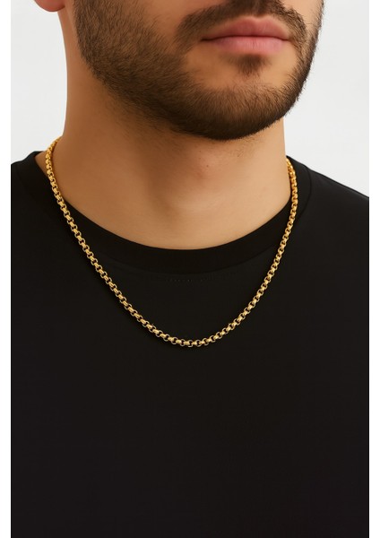 Altın Renk Iç Içe Geçmeli Arnavut Asansör Unisex Erkek Çelik Kolye - 3375