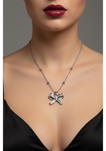 Gümüş Renk Fiyonk Baget Çelik Kolye - 3771