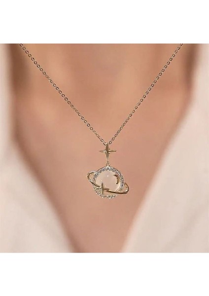 Altın Renk Opal Yıldız Gezegen Satürn Çelik Kolye - 3419 fiyatları