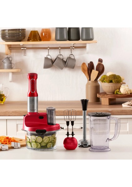 2500W Güçlü Çok Fonksiyonlu Cam Mutfak Robotu ve Blender Kırmızı