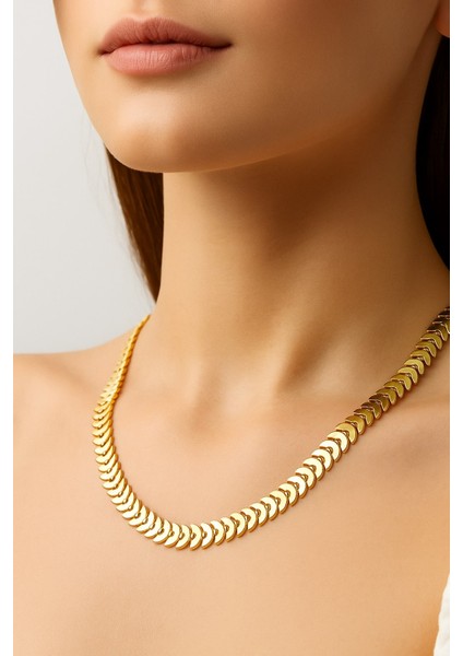 Altın Renk Kılçık Unisex Çelik Kolye - 3371