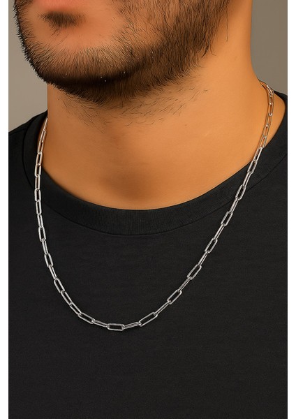Gümüş Renk Kalın Ataç Unisex Çelik Kolye - 3362