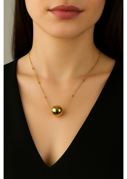 Altın Renk Top Zincir Kadın Küre Uçlu Kadın Kolye Minimal Zincir Çelik Kolye - 3373 fiyatları