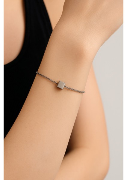 Gümüş Renk Sf Küp Zincir Unisex Çelik Bileklik - 3384