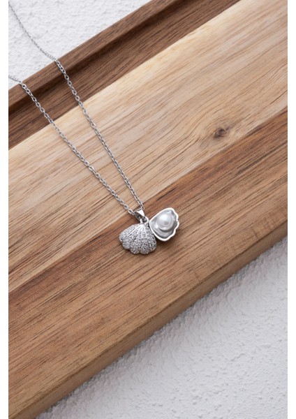 Gümüş Renk Deniz Kabuğu Inci Detaylı Minimal Gümüş Zirkon Taşlı Zincir Paslanmaz Çelik Kolye - 3390 fiyatları