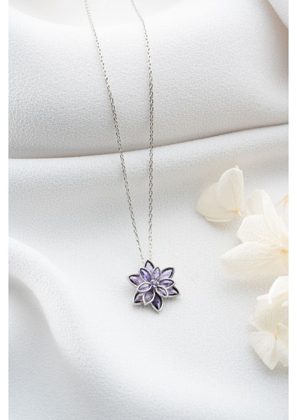 Gümüş Renk Mor Lotus Çiçeği Kolye Paslanmaz Çelik Kolye - 3401 fiyatları