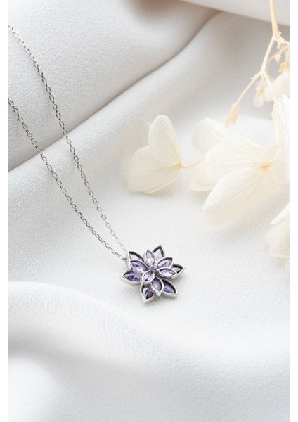 Gümüş Renk Mor Lotus Çiçeği Kolye Paslanmaz Çelik Kolye - 3401 fırsatları