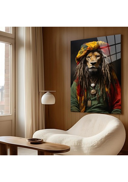 Etnik Renkli Rasta Aslan Cam Baskı Tablo | Bohem Hayvan Figürlü Duvar Dekoru | Modern Tarz Afro Sanat Tablosu fiyatları