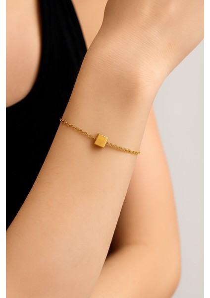 Altın Renk Sf Küp Zincir Unisex Çelik Bileklik - 3383