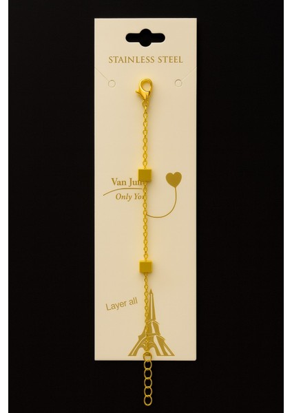 Altın Renk Sf Küp Zincir Unisex Çelik Bileklik - 3383 fiyatları