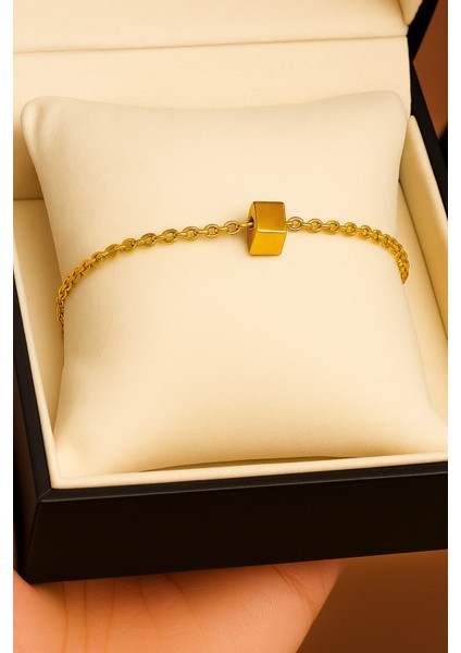 Altın Renk Sf Küp Zincir Unisex Çelik Bileklik - 3383 modelleri