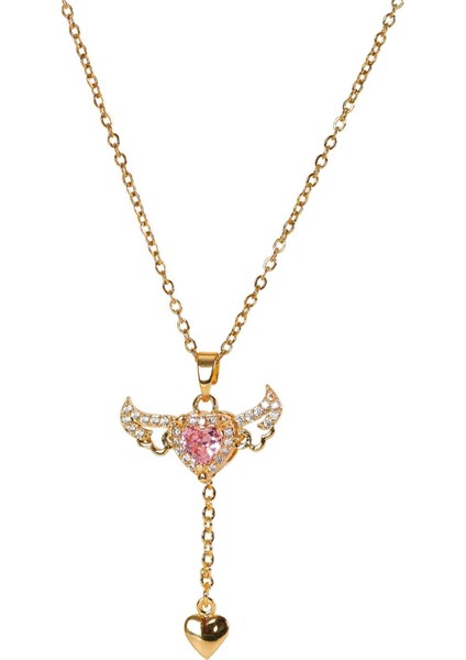 Altın Renk Sevgi Kalp Kanat Meleği Kolye Kadın Çelik Kolye - 3414 fiyatları