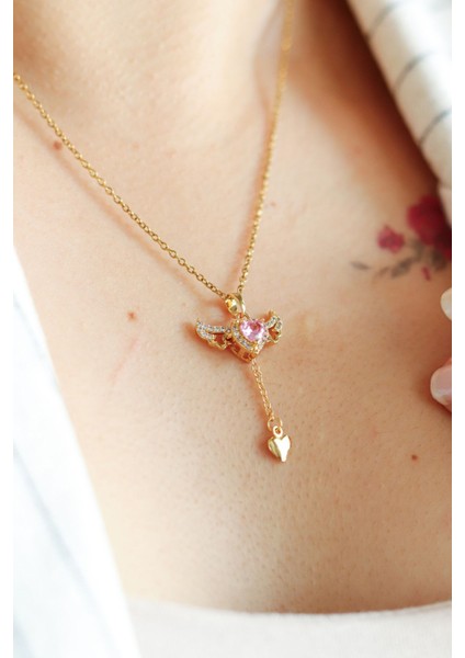 Altın Renk Sevgi Kalp Kanat Meleği Kolye Kadın Çelik Kolye - 3414 modelleri