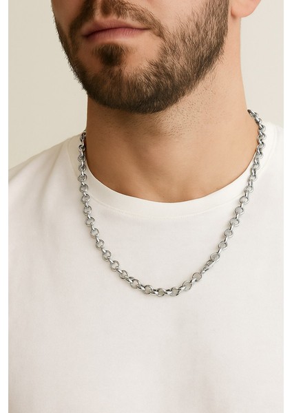 Gümüş Renk Doc Model Zincir 55 Cm. Unisex Çelik Kolye - 3344