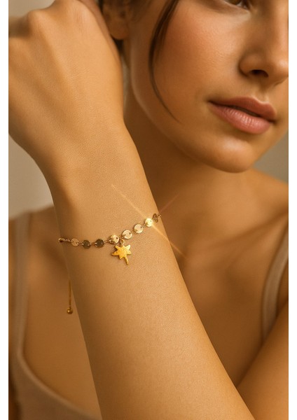 Altın Renk Pul Zincir Yusufcuk Asansör Çelik Bileklik - 3601