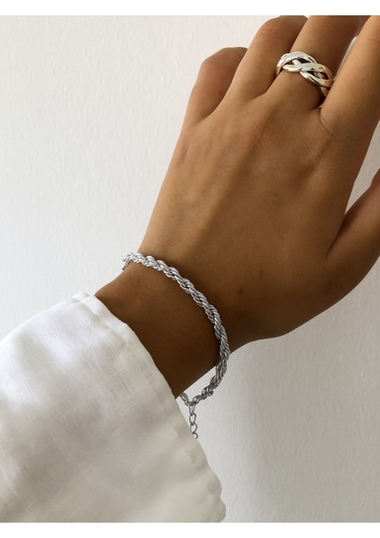 Gümüş Renk Burgu Unisex Çelik Bileklik - 3355