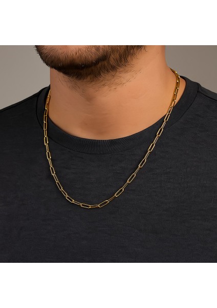 Altın Renk Kalın Ataç Unisex Çelik Kolye - 3363