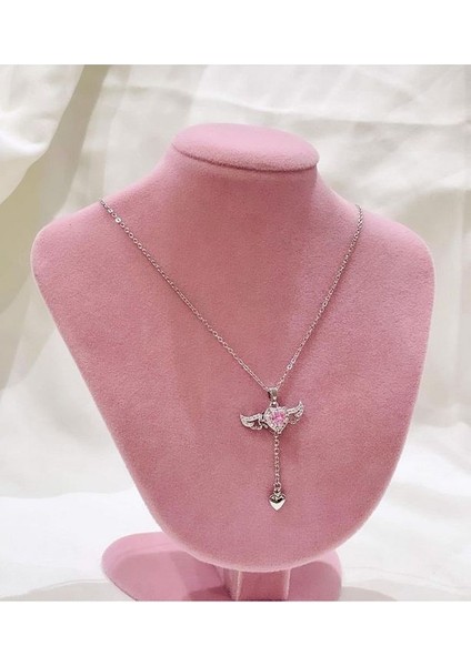 Gümüş Renk Sevgi Meleği Kalp Kanat Kolye Kadın Çelik Kolye - 3413 indirimleri