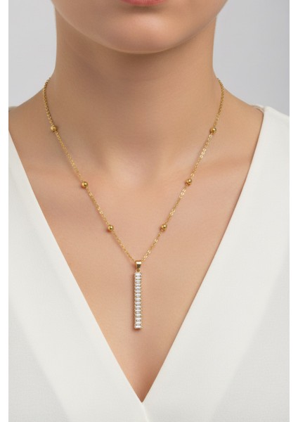 Altın Renk Baget Model Top Zincir Çelik Kolye - 3680