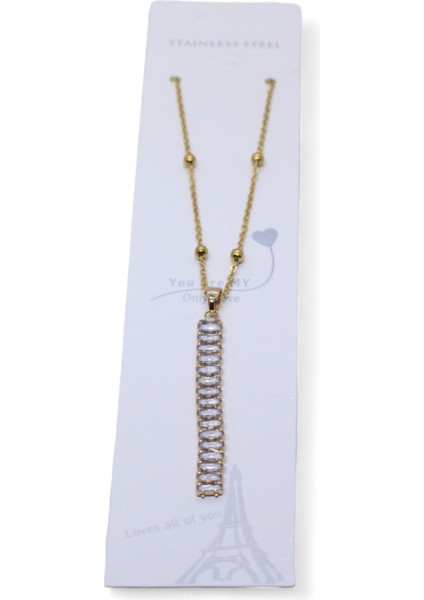 Altın Renk Baget Model Top Zincir Çelik Kolye - 3680 modelleri