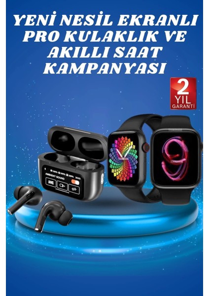 Ekranlı Yeni Nesil Pro Kulaklık ve Akıllı Saat Kampanyası Kulak Içi Mikrofonlu