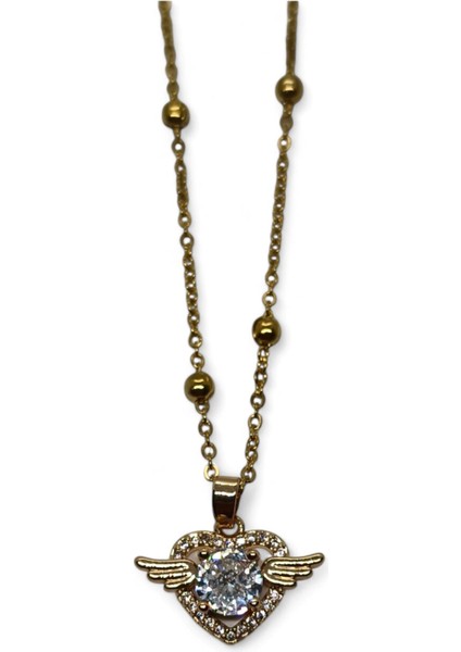 Altın Renk Kanat Kalp Model Top Zincir Çelik Kolye - 3681 fiyatları