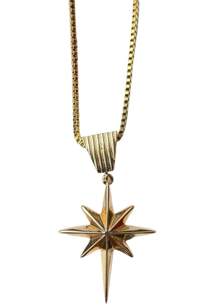 Altın Renk Kutup Yıldızı Asansör Zincir Çelik Kolye - 3651