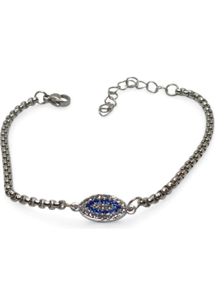 Gümüş Renk Mekik Göz Taşlı Model Arnavut Zincir Çelik Bileklik - 3679 fiyatları