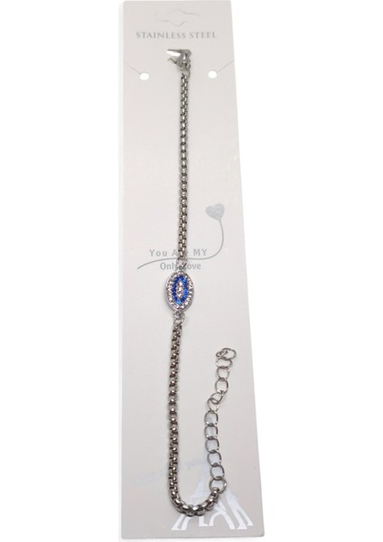 Gümüş Renk Mekik Göz Taşlı Model Arnavut Zincir Çelik Bileklik - 3679 modelleri