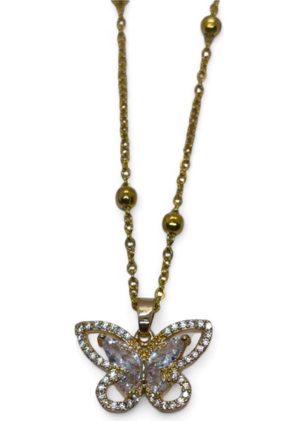 Altın Renk Kelebek Model Top Zincir Çelik Kolye - 3688 fiyatları