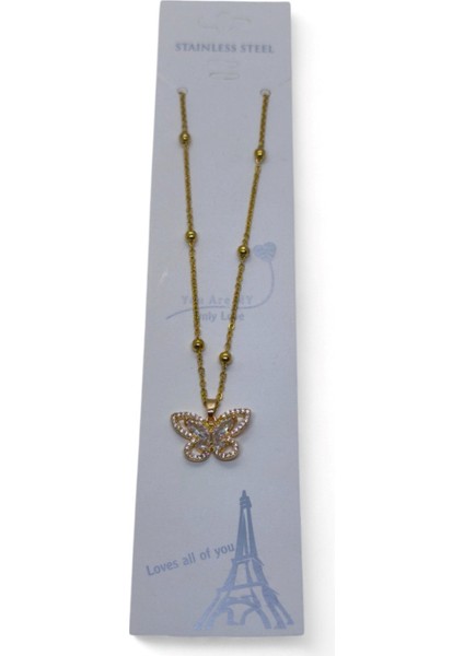 Altın Renk Kelebek Model Top Zincir Çelik Kolye - 3688 modelleri
