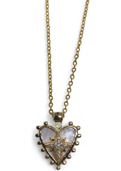 Altın Renk Beyaz Sedef Kalp Kutup Yıldızı Model Sf Zincir Çelik Kolye- 3715 fiyatları