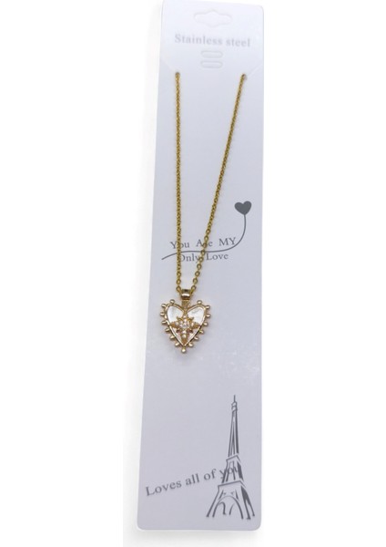 Altın Renk Beyaz Sedef Kalp Kutup Yıldızı Model Sf Zincir Çelik Kolye- 3715 modelleri