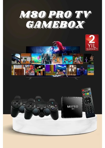 Android Tv Box 2.4g 10K Ultra Hd 2gb Ram 64GB Hafıza 10000 Retro Oyunlu Konsol Game Stick M8 Pro