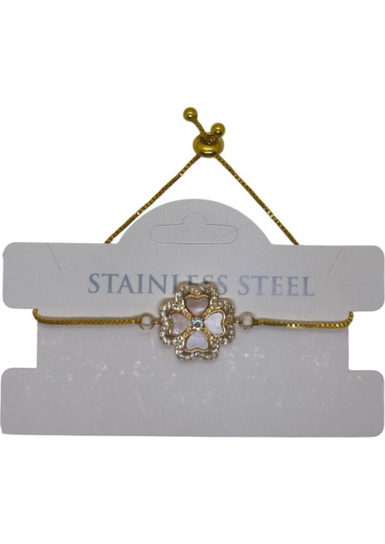 Altın Renk Van Cleef Yonca Krem Sedef Asansör Çelik Bileklik - 3630 modelleri