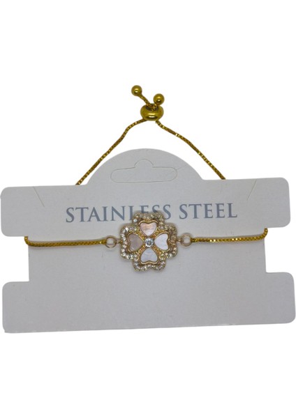 Altın Renk Van Cleef Yonca Krem Sedef Asansör Çelik Bileklik - 3630 fırsatları