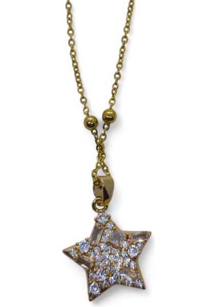 Altın Renk Yıldız Model Top Zincir Çelik Kolye - 3722 fiyatları